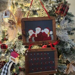 Vintage‎ Handmade Santa Advent Calendar countdown Wood Hand Paint